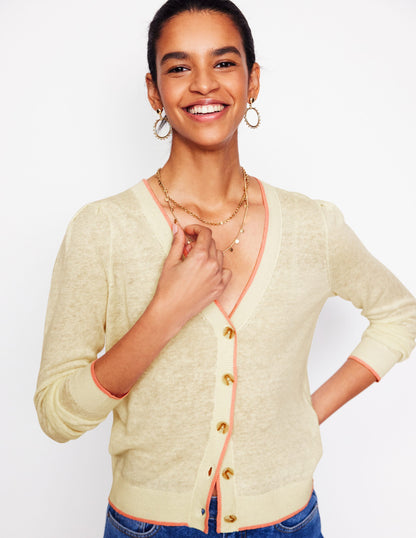 Liv V-Neck Linen Cardigan-Warm Ivory