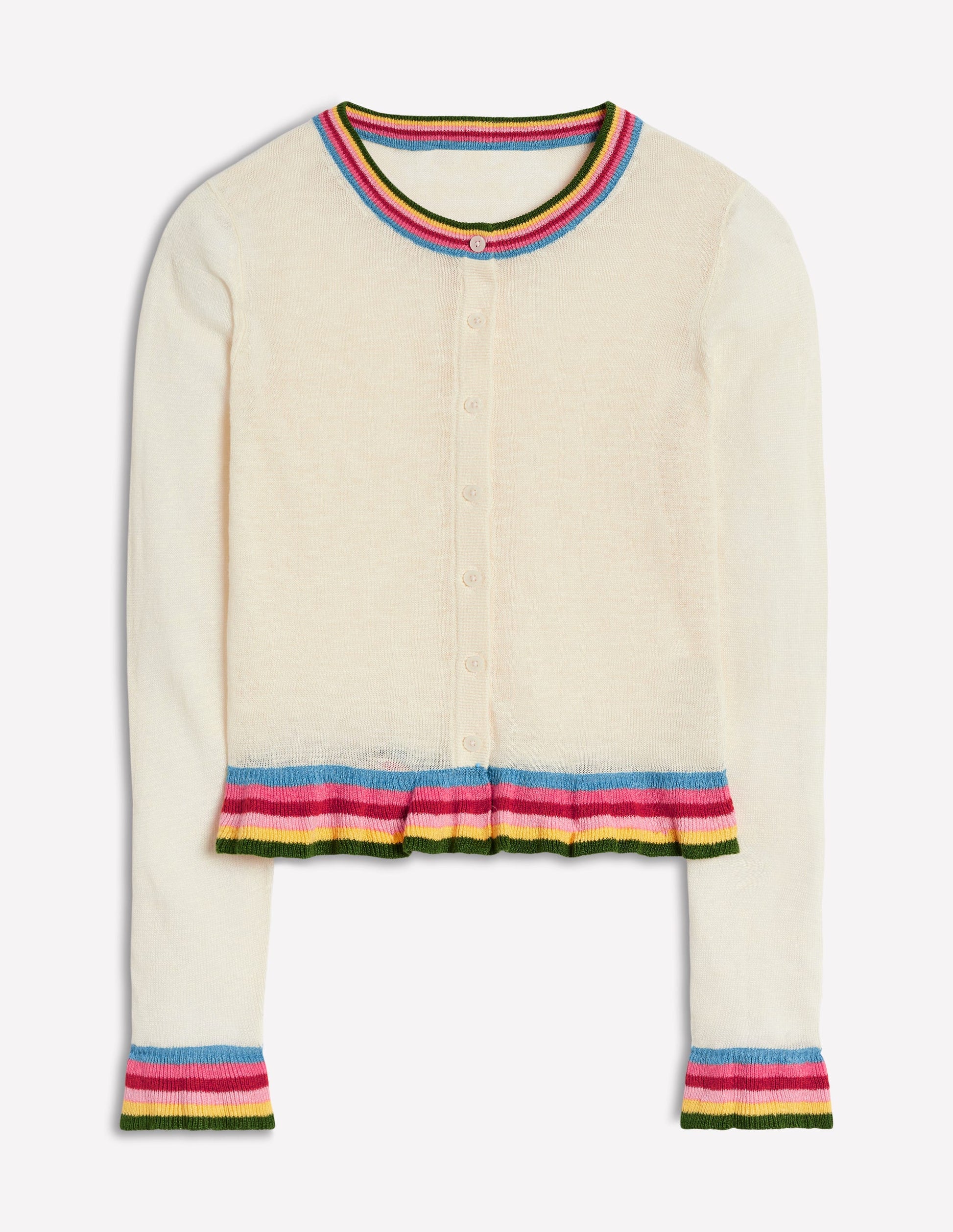 Josie Cropped Linen Cardigan-Warm Ivory, Multi Stripe-5