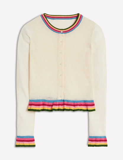 Josie Cropped Linen Cardigan-Warm Ivory, Multi Stripe-5