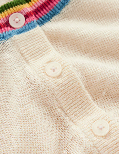 Josie Cropped Linen Cardigan-Warm Ivory, Multi Stripe-6