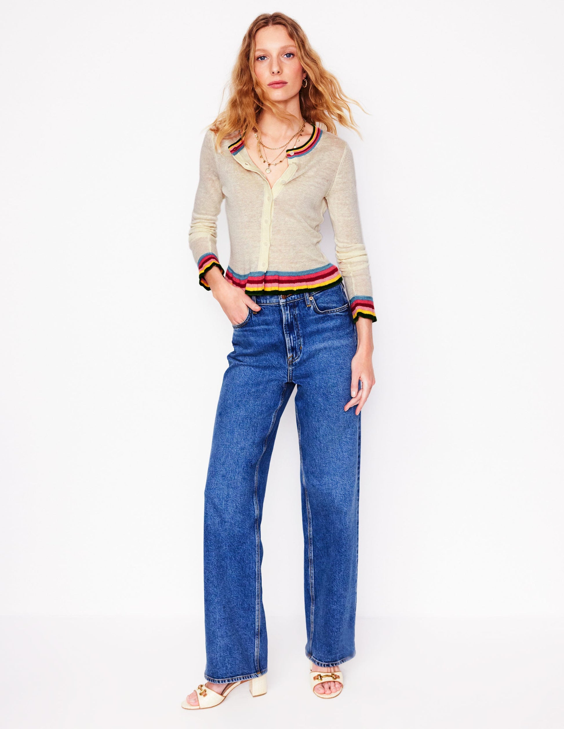 Josie Cropped Linen Cardigan-Warm Ivory, Multi Stripe-4