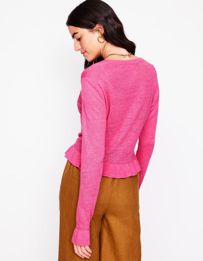 Josie Cropped Linen Cardigan-Sorbet Pink-3