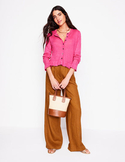 Josie Cropped Linen Cardigan-Sorbet Pink-4