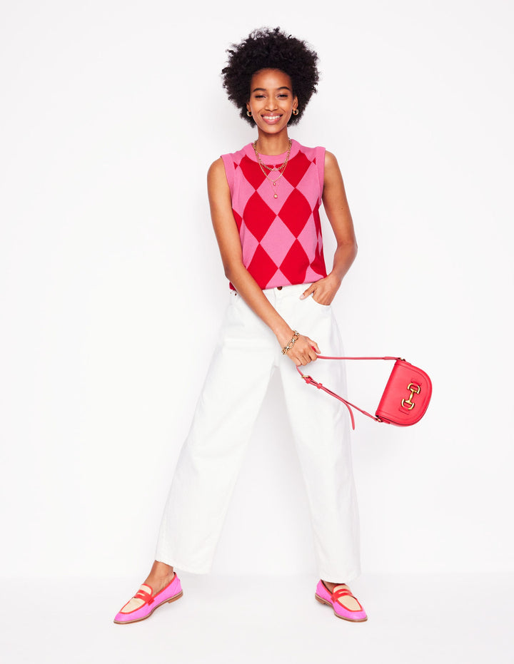 Cotton Argyle Tank-Pink Rose and Poppy Red Argyle