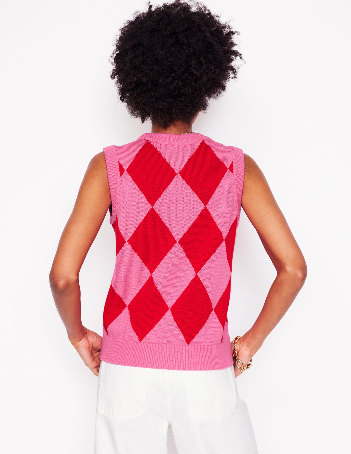 Cotton Argyle Tank-Pink Rose and Poppy Red Argyle - Image 4