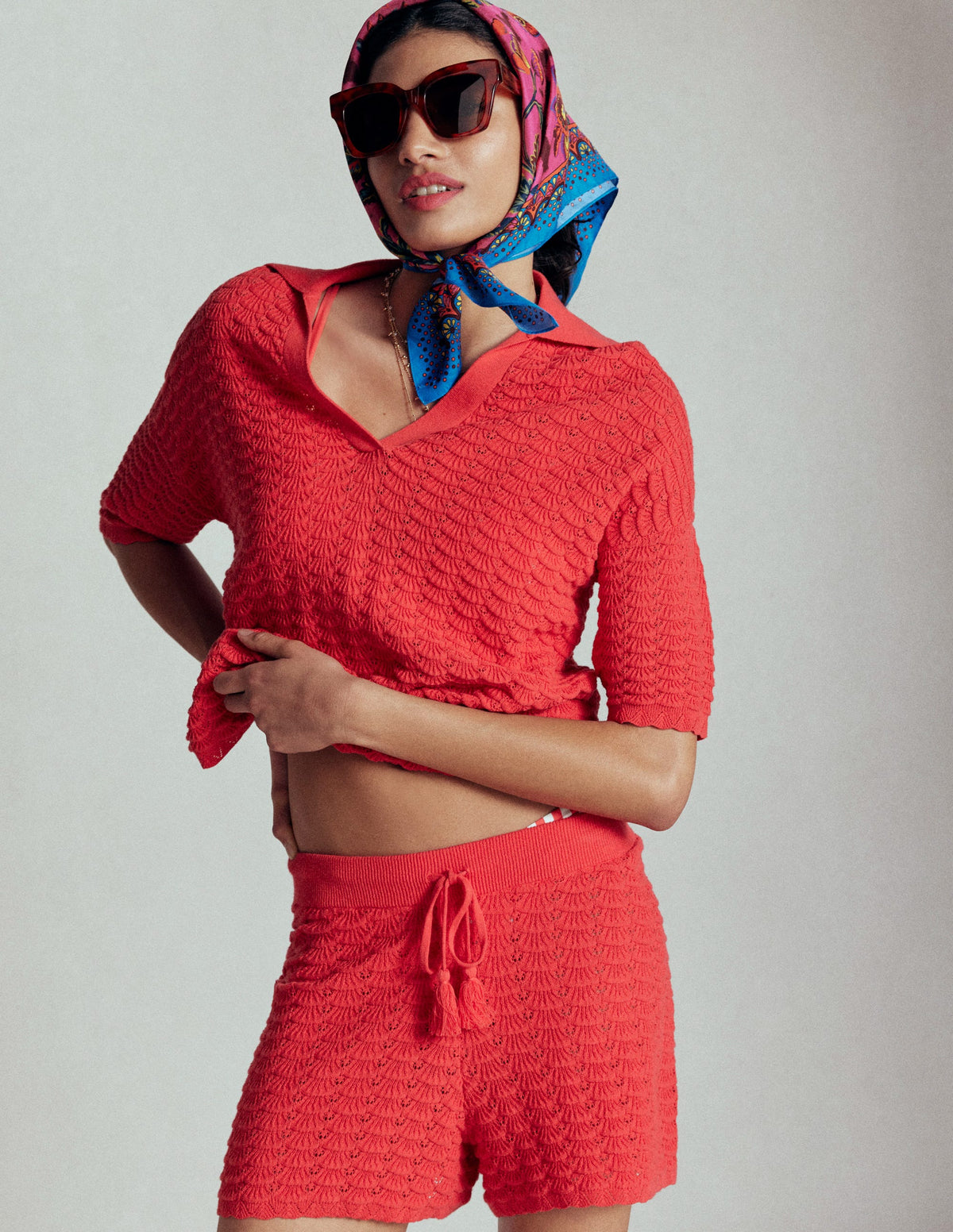 Collared Henley Jumper-Strawberry Tart Red - Image 3