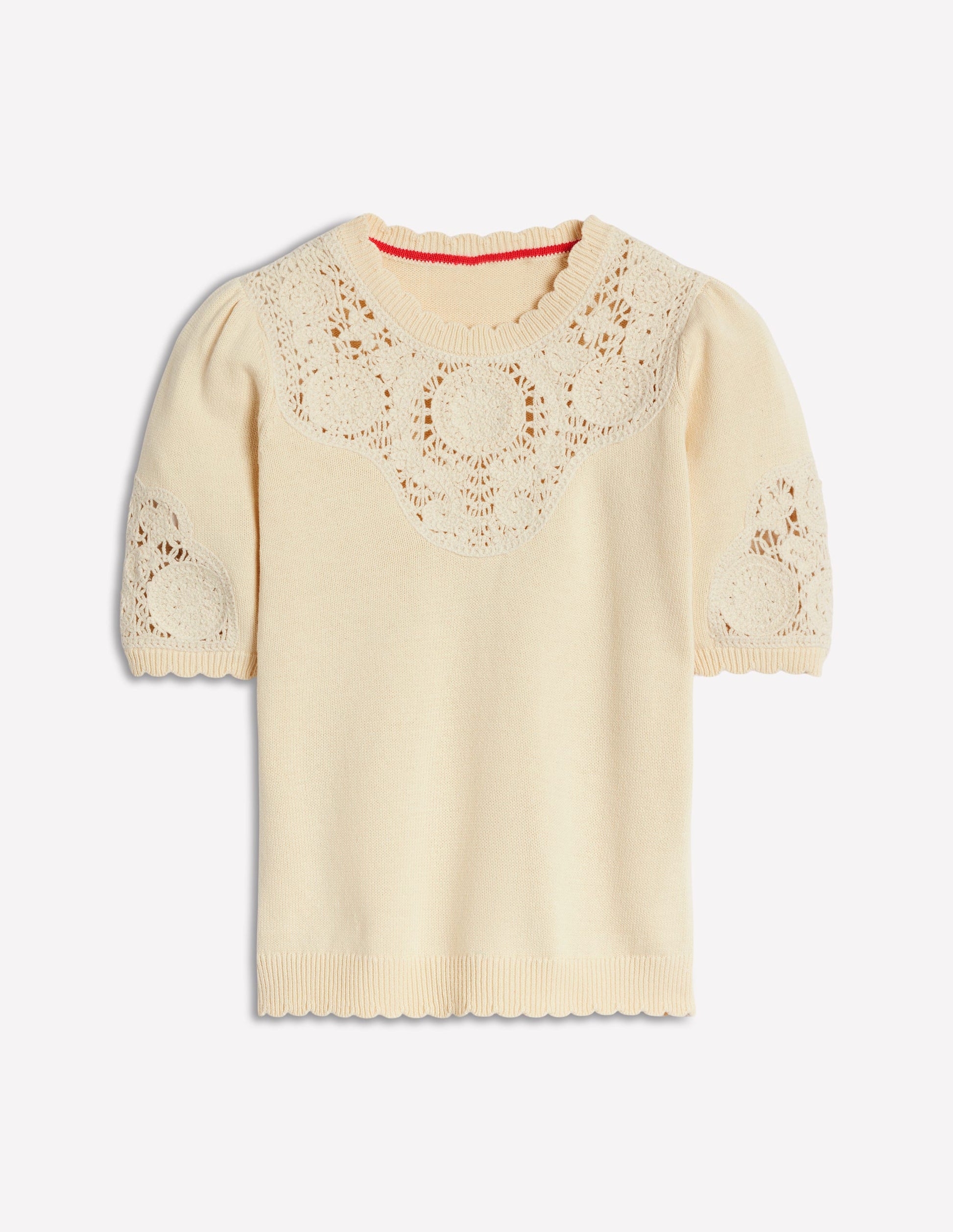 Embroidered Yoke Knitted Tee-Warm Ivory-7