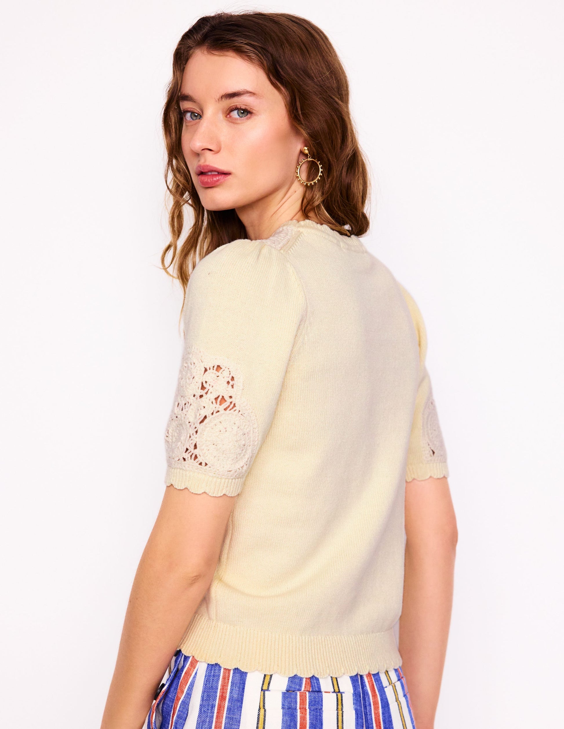 Embroidered Yoke Knitted Tee-Warm Ivory-4