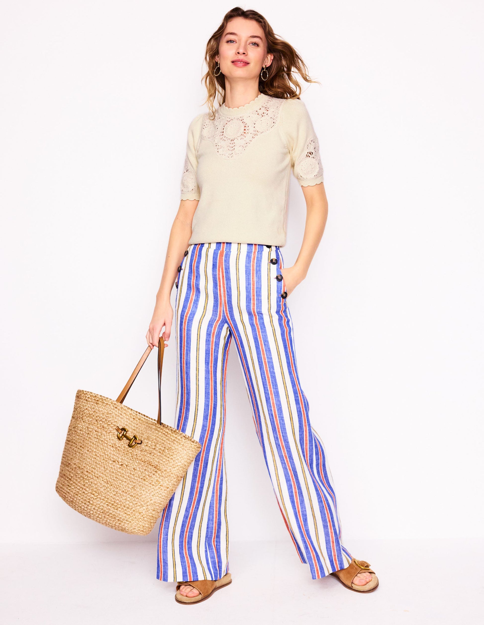 Embroidered Yoke Knitted Tee-Warm Ivory-5