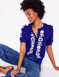 Embroidered T-Shirt Cardigan-Bright Blue, Flowers