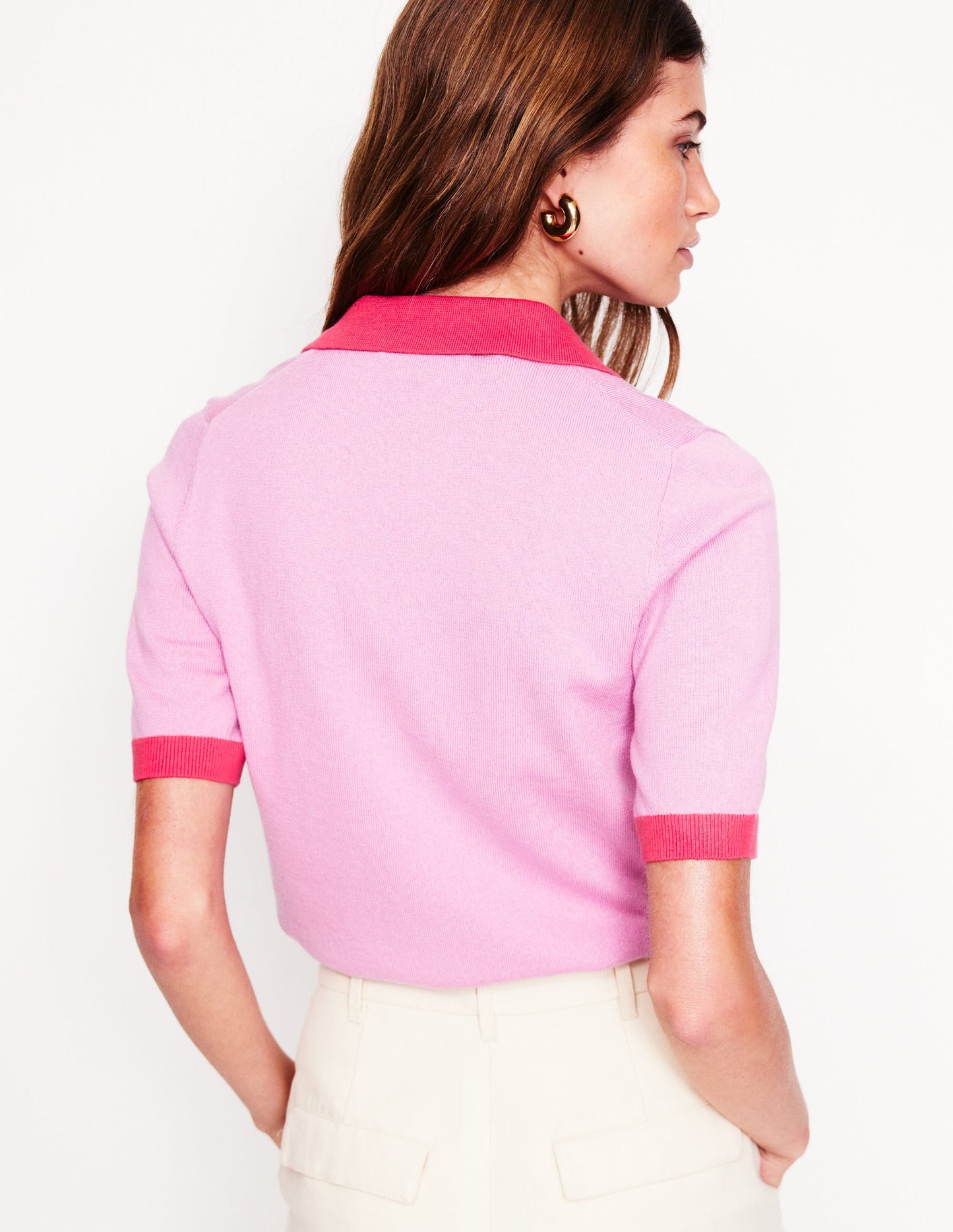 Estelle Henley Knitted T-Shirt-Soft Lavender Pink