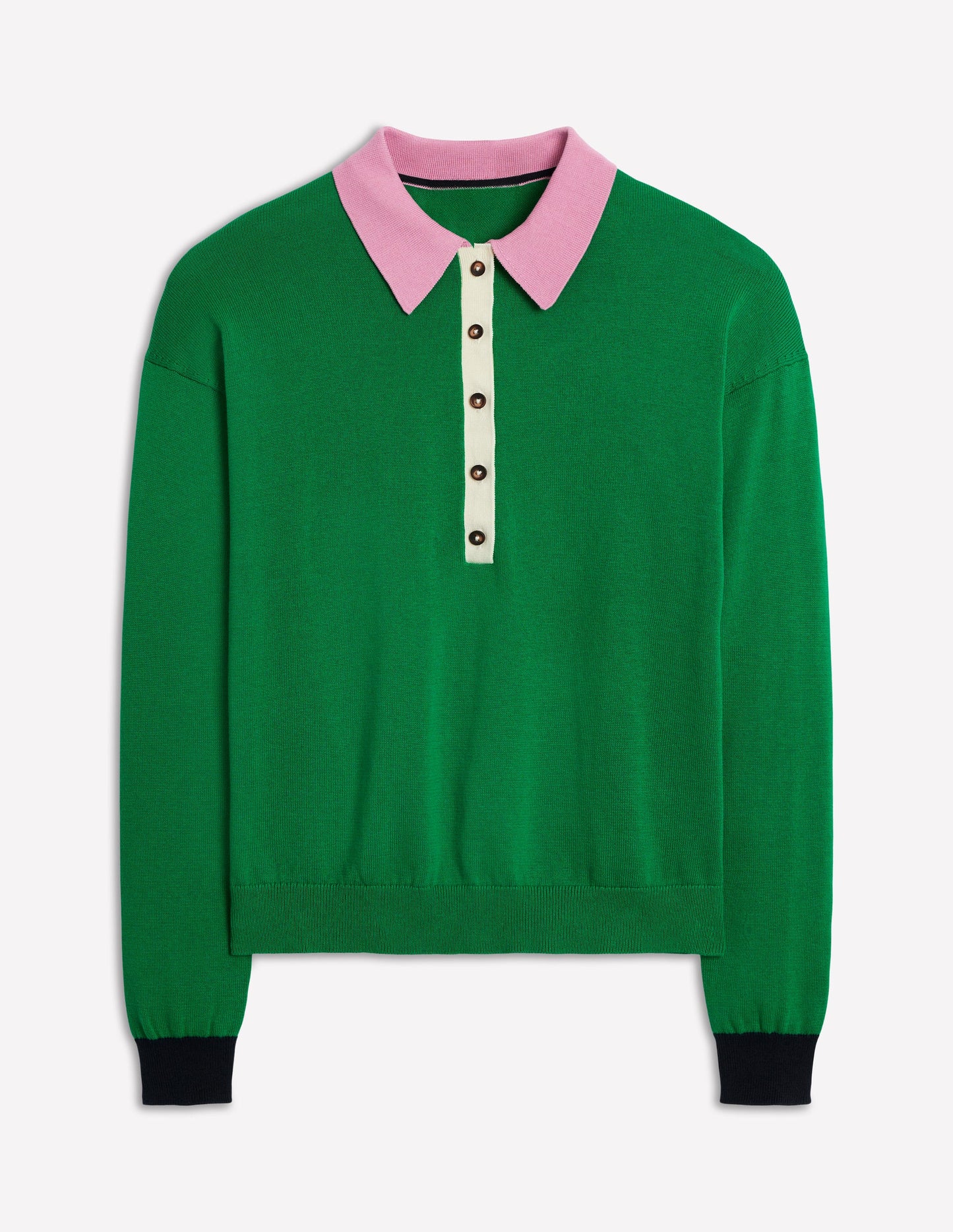 Lara Relaxed Cotton Henley Top-Rich Emerald Colour Block