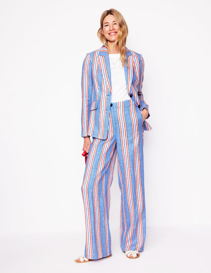 Westbourne Linen Trousers-Peacock Blue, Red Stripe-1