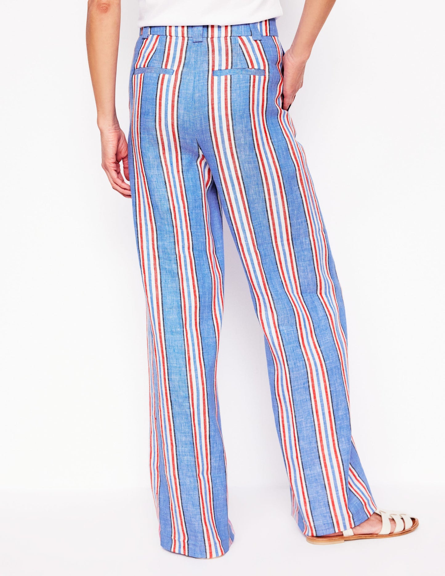Westbourne Linen Trousers-Peacock Blue, Red Stripe