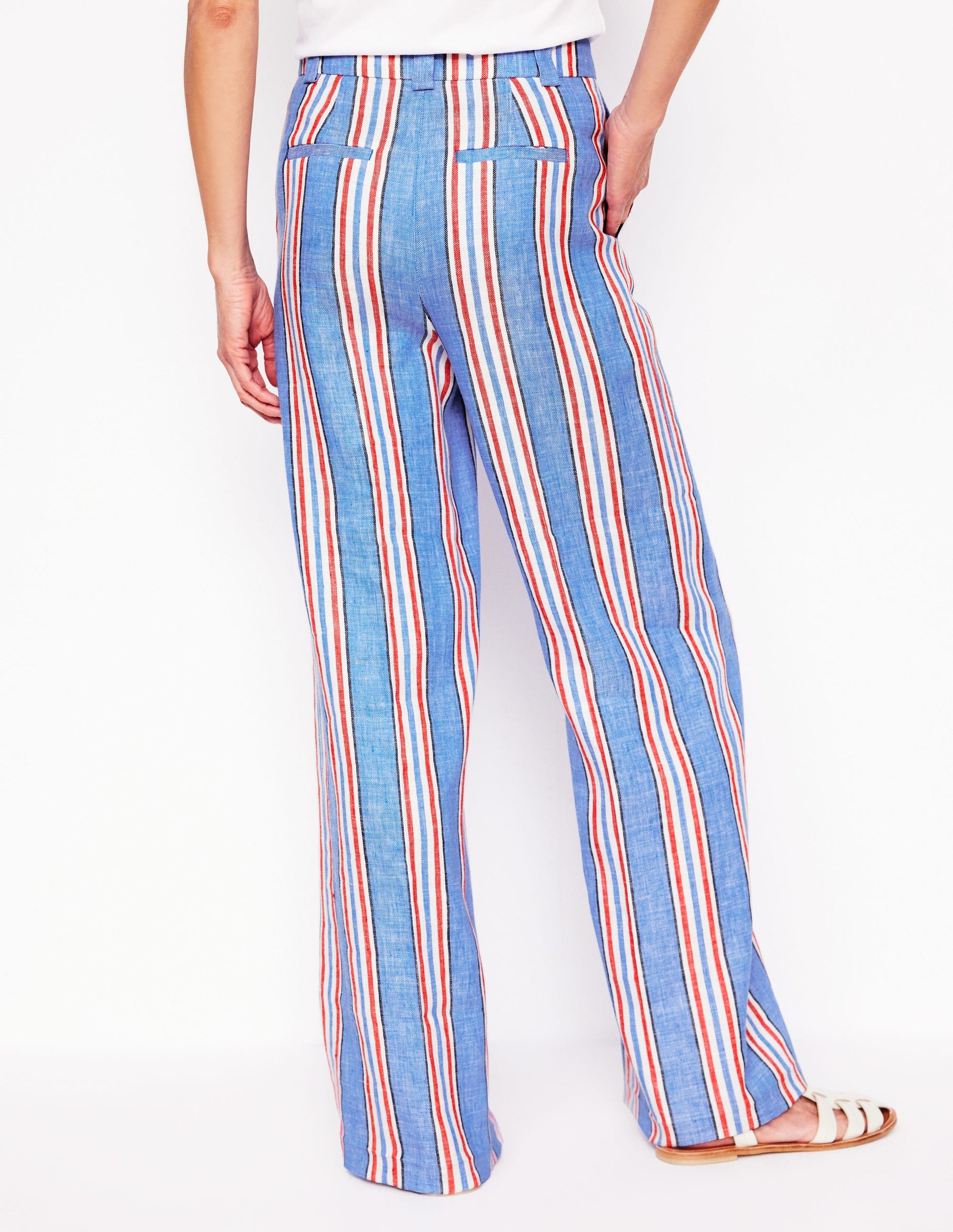 Westbourne Linen Trousers-Peacock Blue, Red Stripe-4