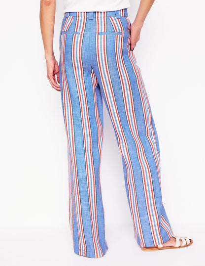 Westbourne Linen Trousers-Peacock Blue, Red Stripe-4