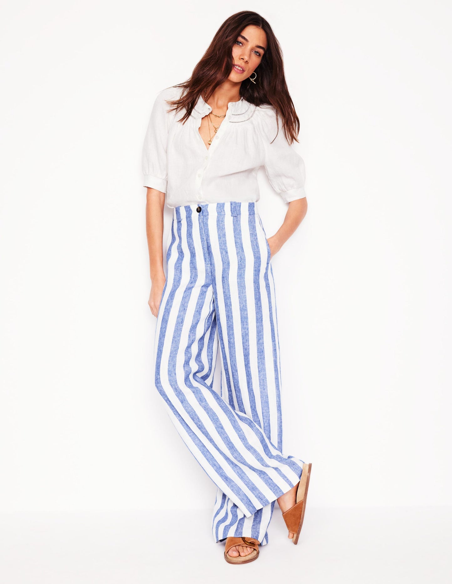 Westbourne Linen Trousers-Bright Blue Stripe