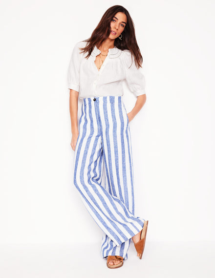 Westbourne Linen Trousers-Bright Blue Stripe