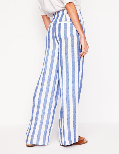 Westbourne Linen Trousers-Bright Blue Stripe