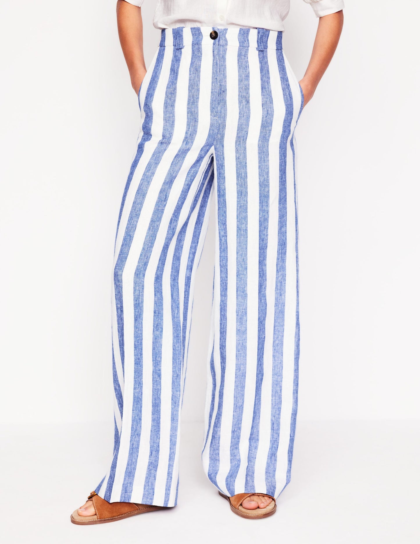 Westbourne Linen Trousers-Bright Blue Stripe