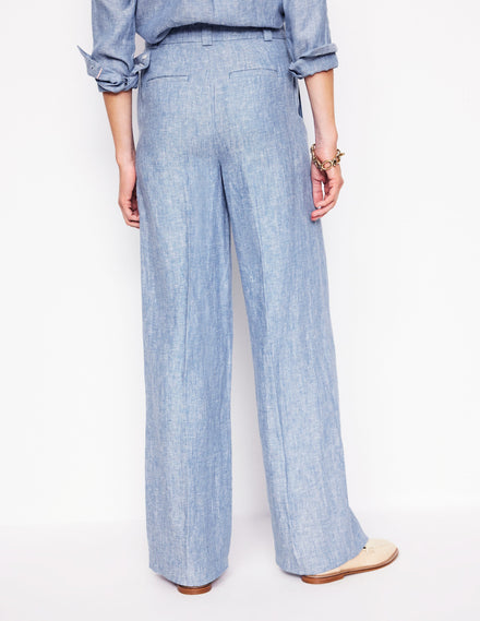 Westbourne Linen Trousers-Grey Blue Chambray