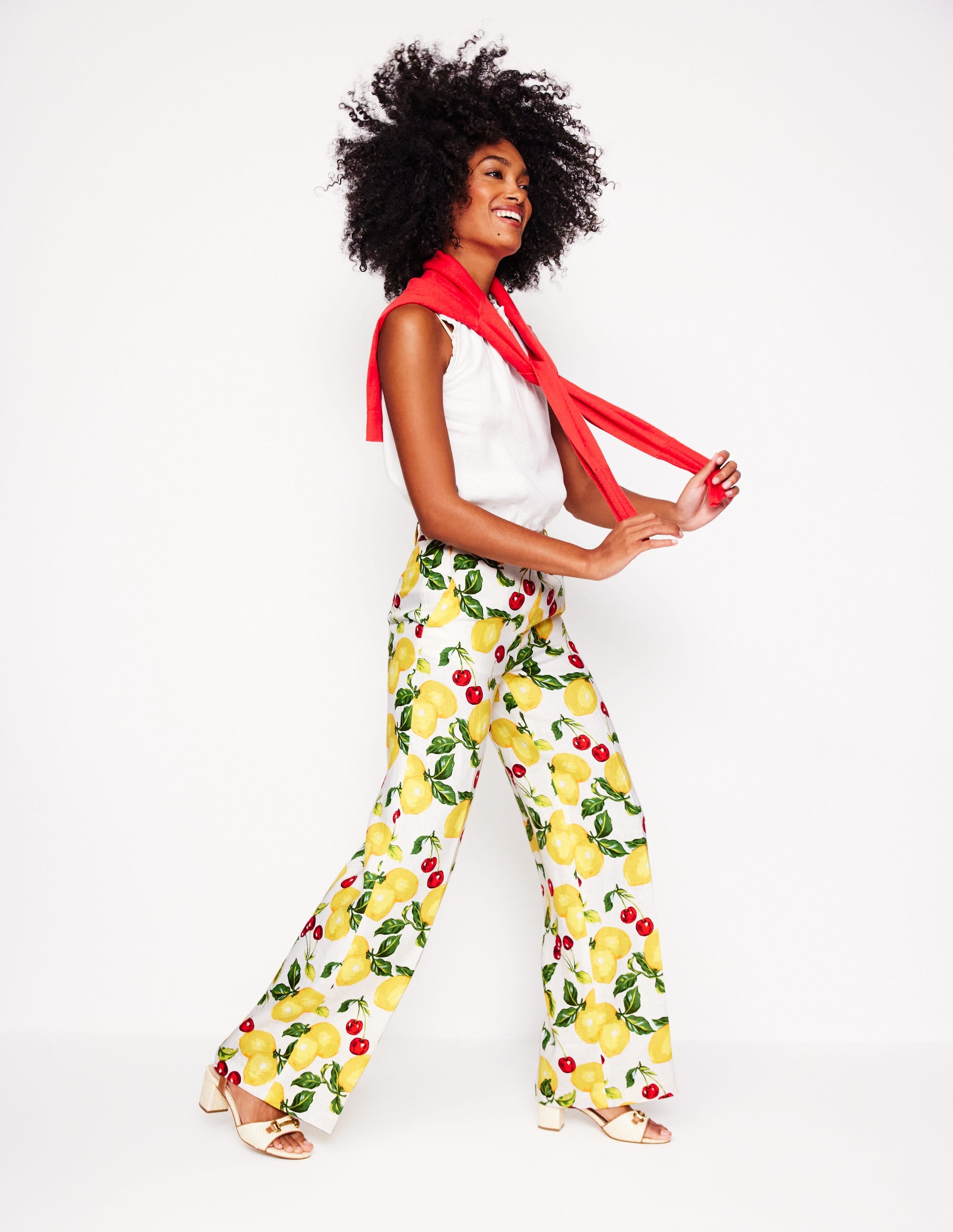 Westbourne Linen Trousers-Ivory, Cherries and Lemons - Image 1