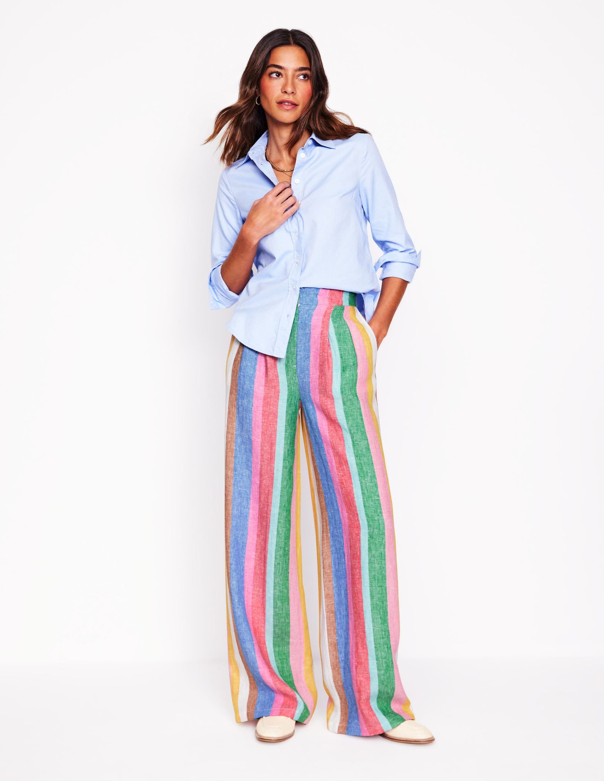 Dulwich Linen Trousers-Bright Rainbow Stripe - Image 1