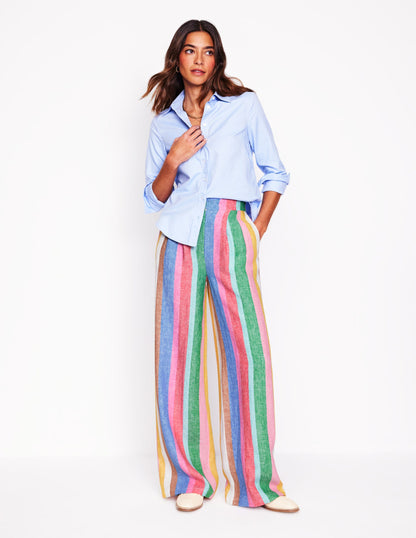 Dulwich Linen Trousers-Bright Rainbow Stripe