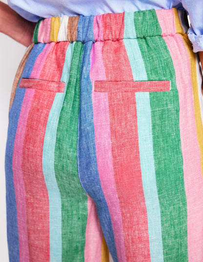 Dulwich Linen Trousers-Bright Rainbow Stripe