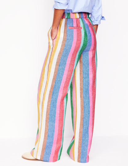 Dulwich Linen Trousers-Bright Rainbow Stripe