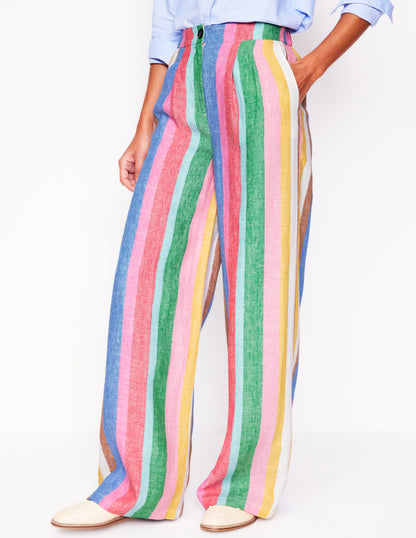 Dulwich Linen Trousers-Bright Rainbow Stripe