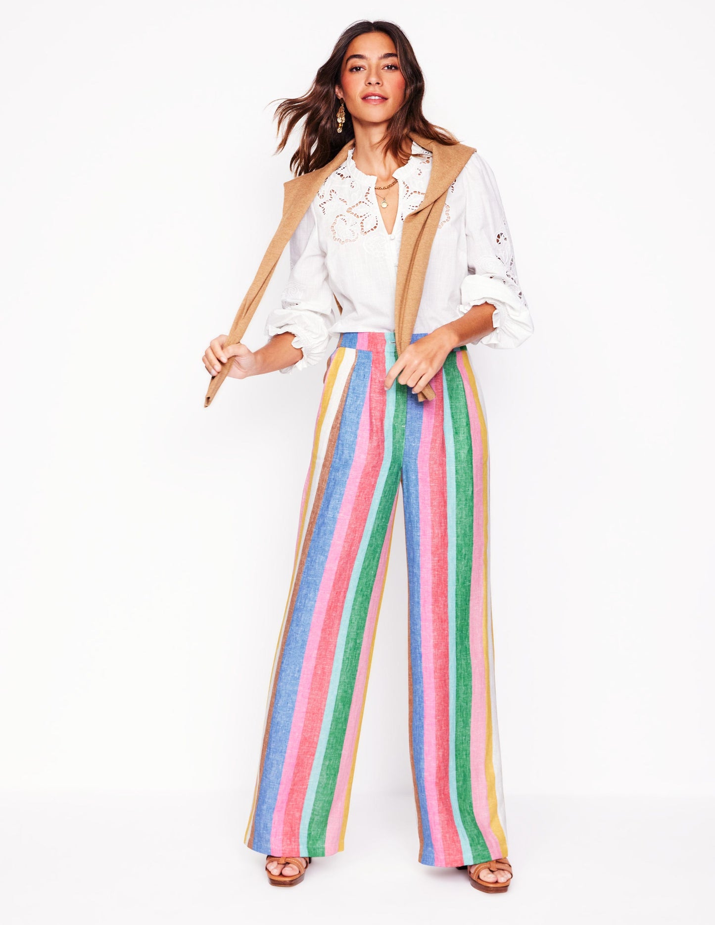 Dulwich Linen Trousers-Bright Rainbow Stripe