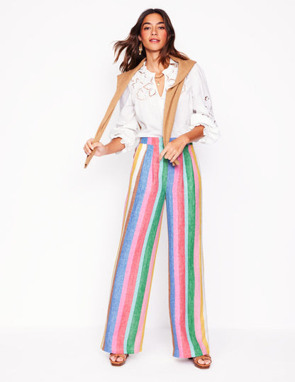 Dulwich Linen Trousers-Bright Rainbow Stripe