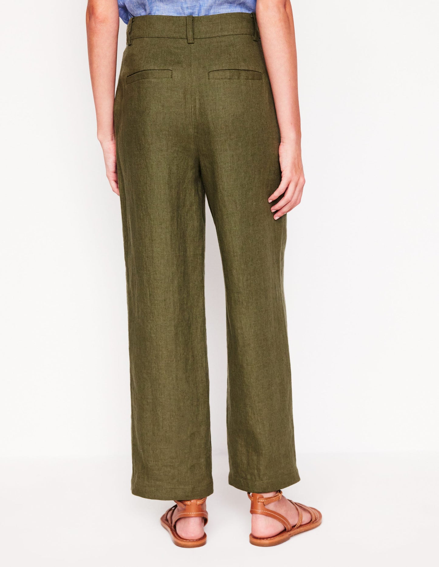 Westbourne Crop Linen Trousers-Woodland Green