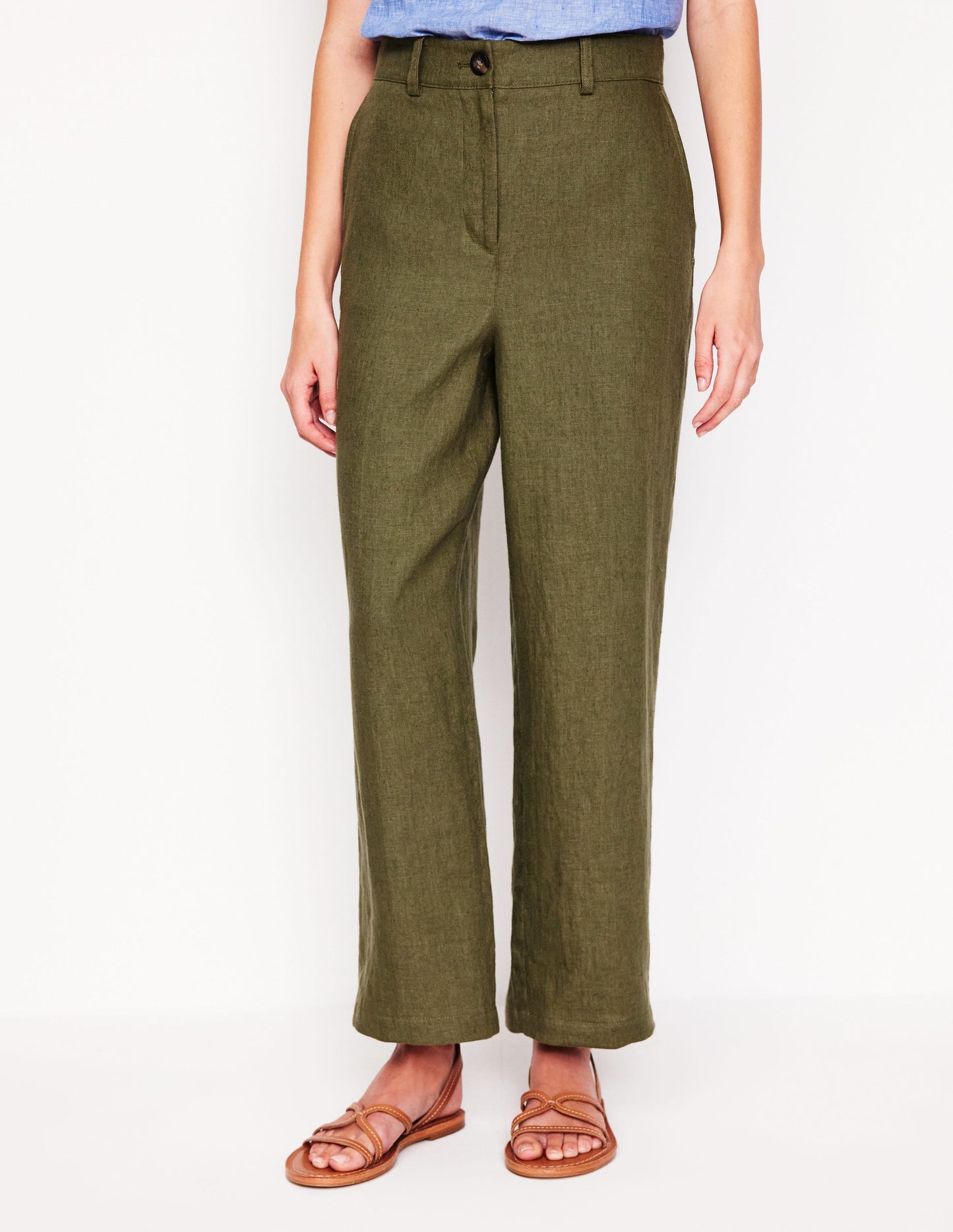 Westbourne Crop Linen Trousers-Woodland Green