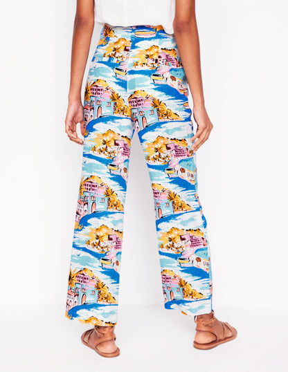 Westbourne Crop Linen Trousers-Multi, Paradise Bay-4