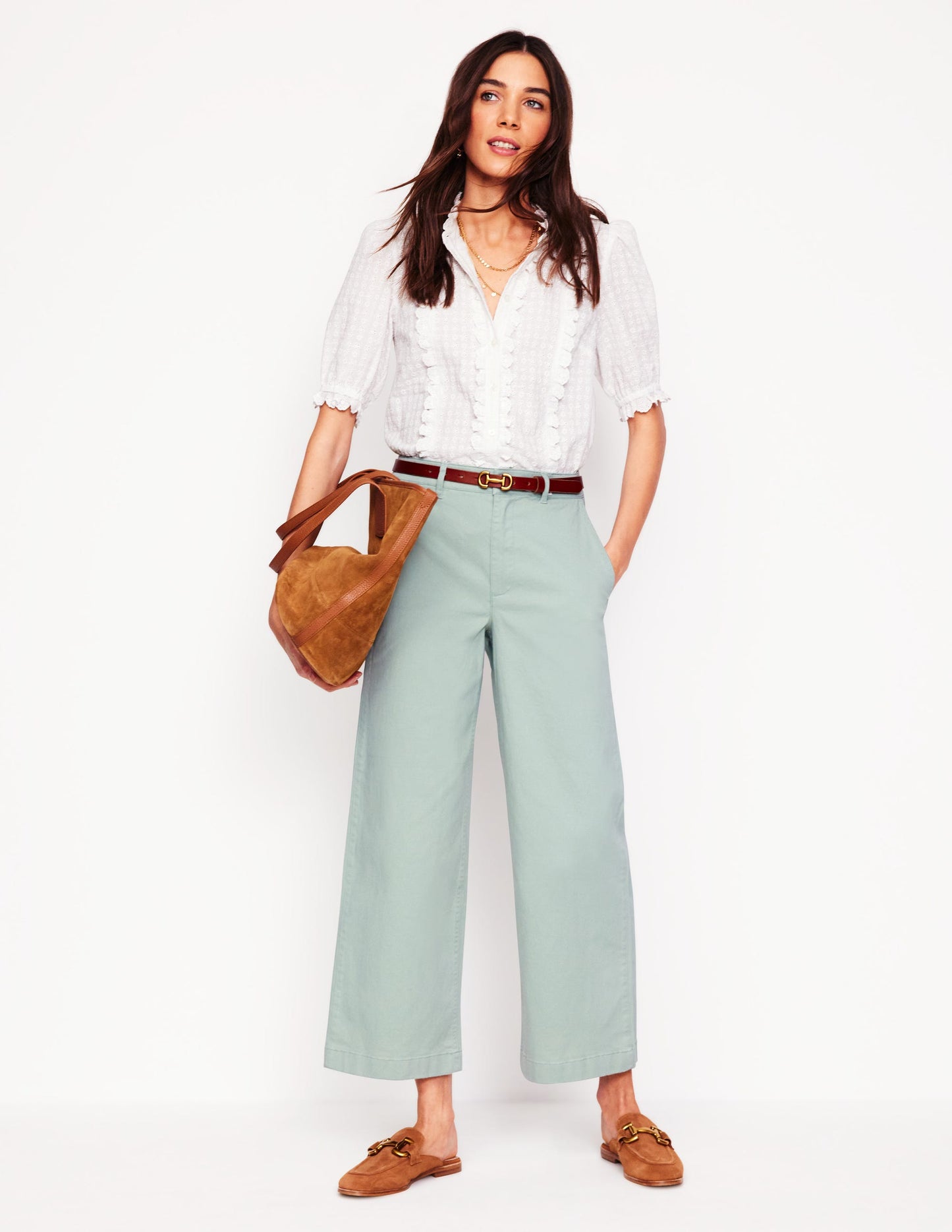 Barnsbury Crop Chino Trousers-Soft Jade