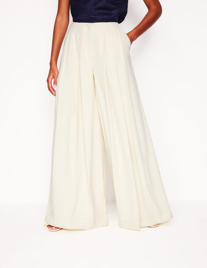 Pleated Wide Leg Trousers-Ivory