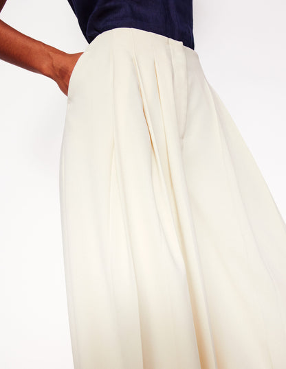 Pleated Wide Leg Trousers-Ivory