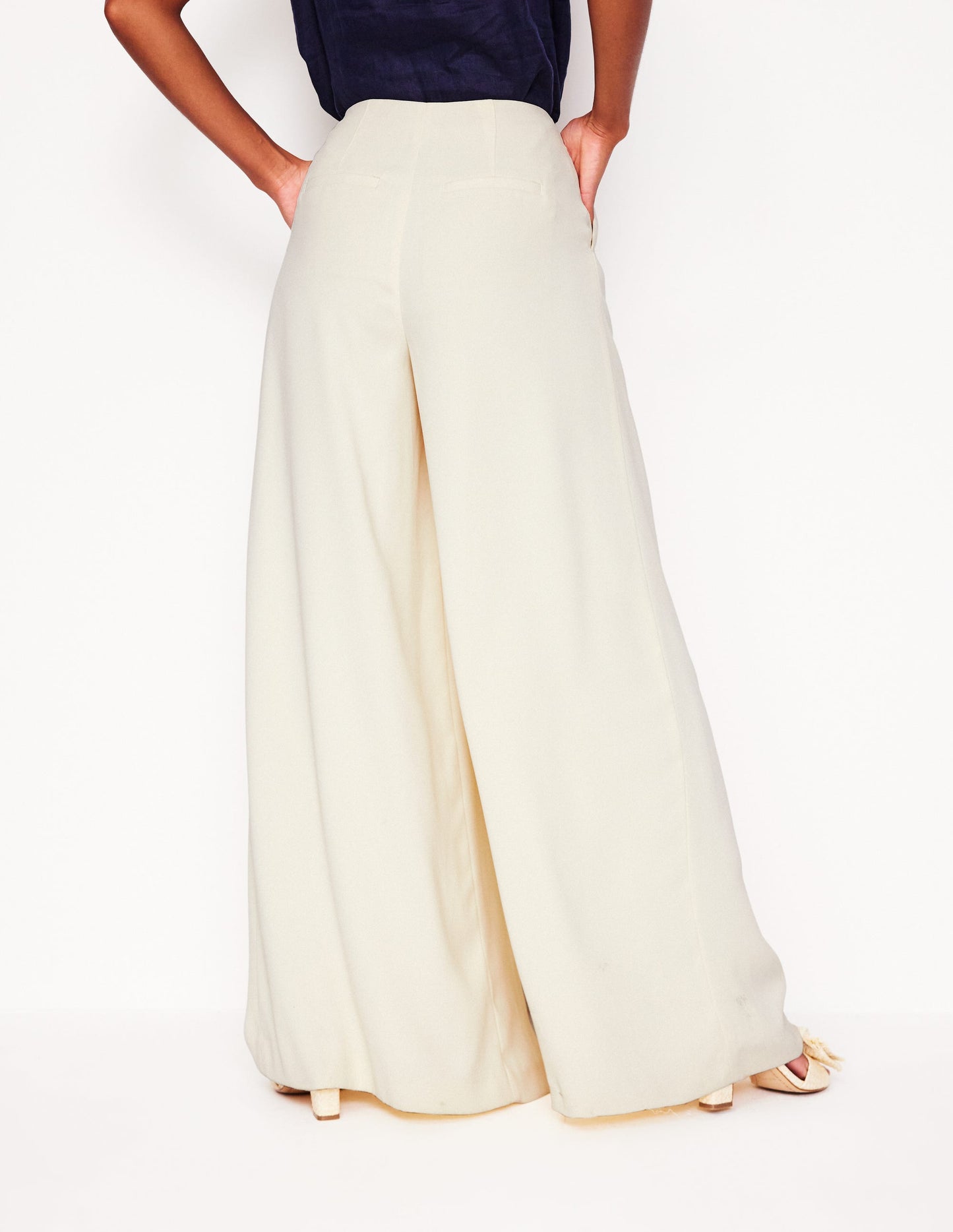 Pleated Wide Leg Trousers-Ivory