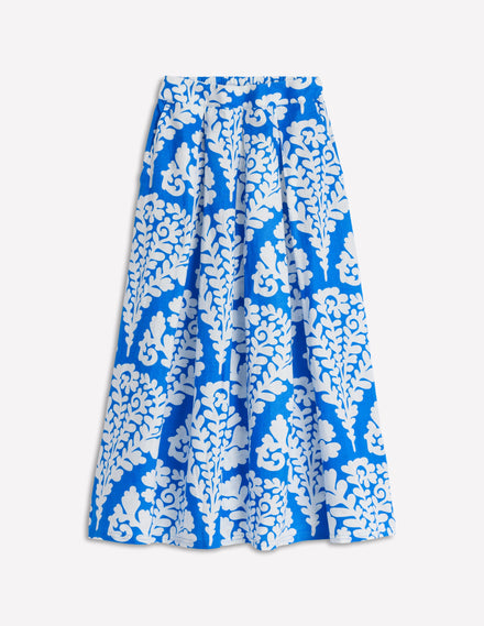 Verity Linen Midi Skirt-Cerulean Blue, Blossomy