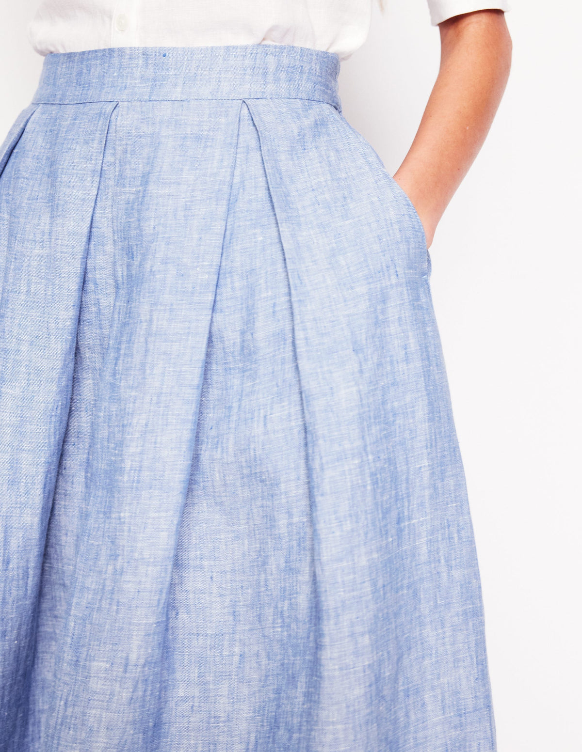 Verity Linen Midi Skirt-Grey Blue Chambray - Image 2