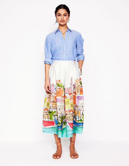 Verity Linen Midi Skirt-Multi, Rainbow Village