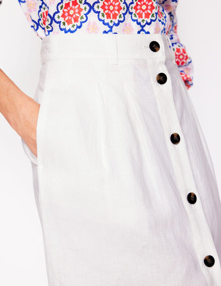 Thomasina Linen Midi Skirt-White