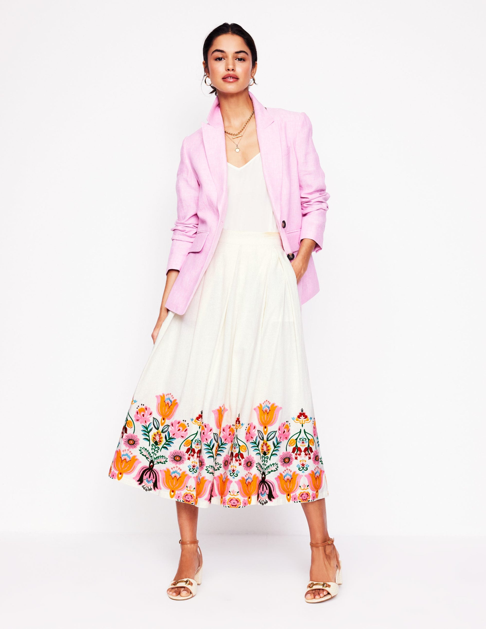Verity Embroidered Linen Skirt-Ivory-1