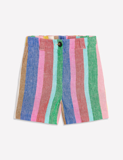 Westbourne Linen Shorts-Bright Rainbow Stripe