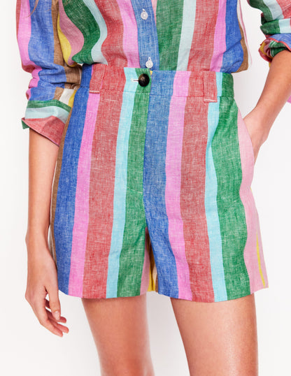 Westbourne Linen Shorts-Bright Rainbow Stripe