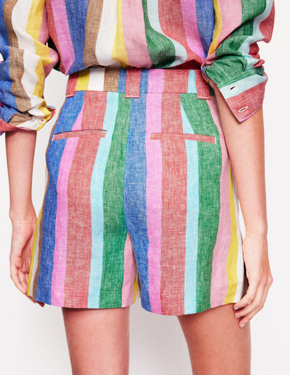 Westbourne Linen Shorts-Bright Rainbow Stripe