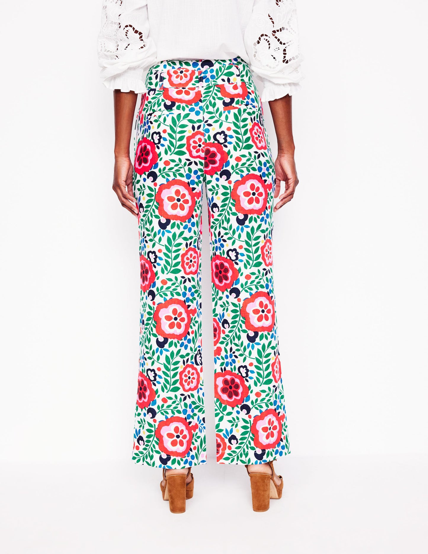 Belted Linen Trousers-Multi, Foliage Scatter