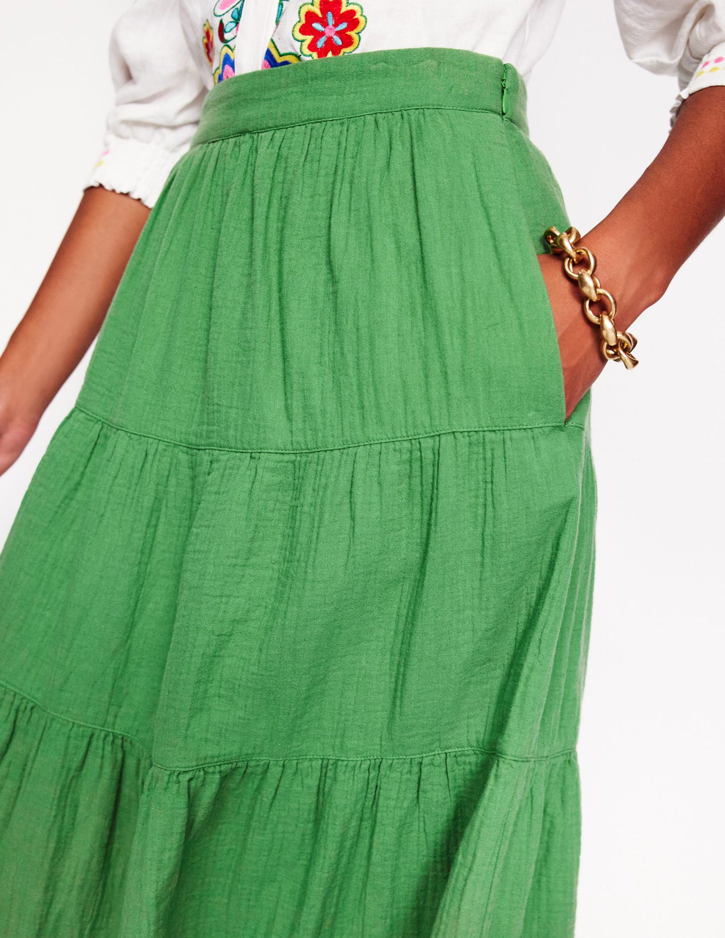 Nadia Double Cloth Maxi Skirt-Paradise Green